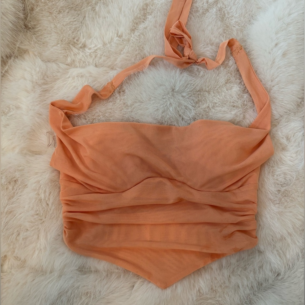 oh Polly Mesh Peach Halter Neck Women Top